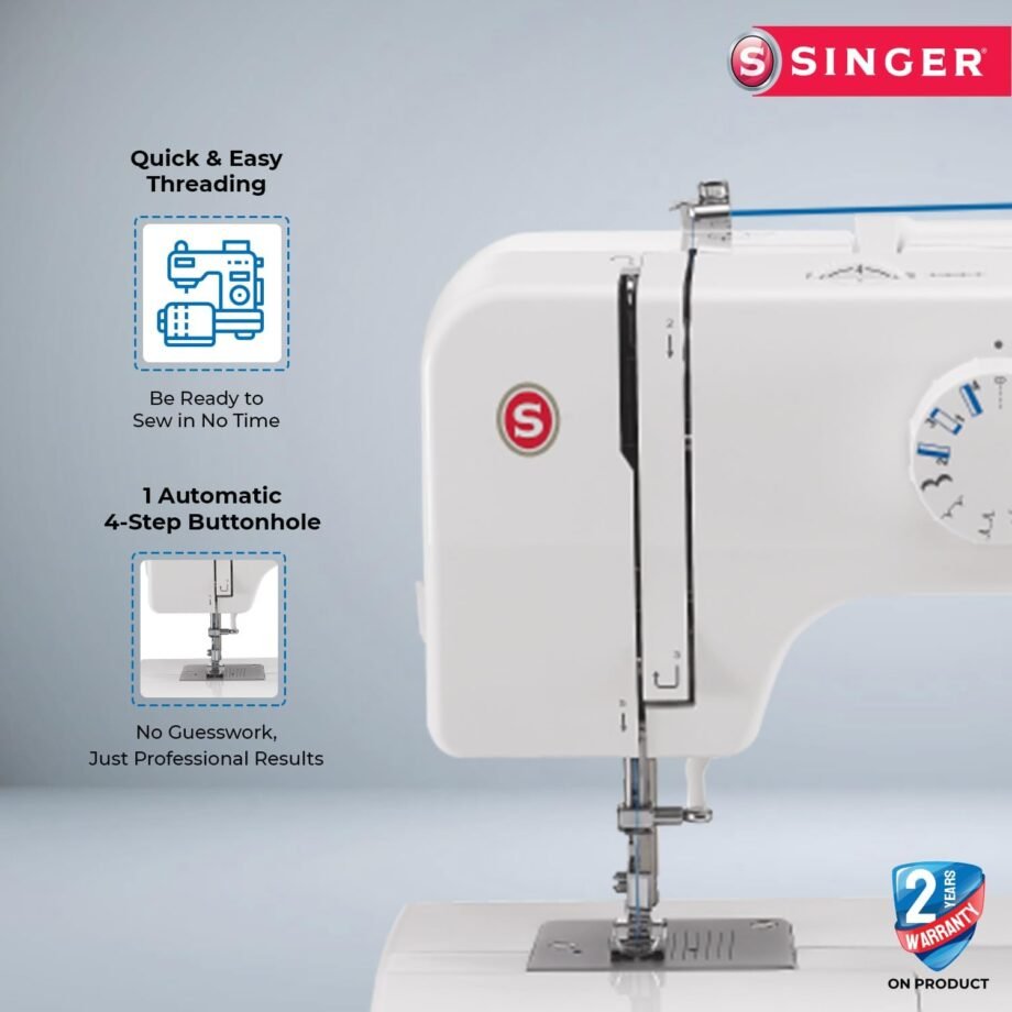 Singer Promise 1409, Macchina da Cucire Portatile con 15 Punti, Macchina da Cucire Singer con Occhiellatore 4 Tempi, Ampiezza Zig-Zag Regolabile, Leva Retromarcia, Doppio Ago per Quilting e Pelle