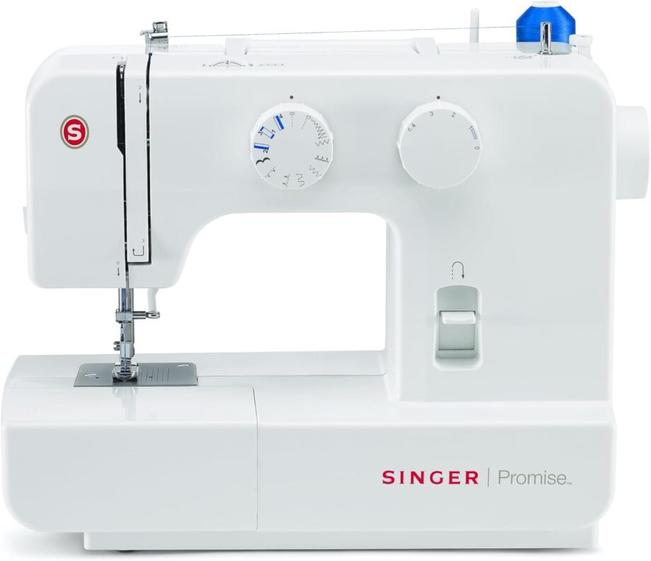 Singer Promise 1409, Macchina da Cucire Portatile con 15 Punti, Macchina da Cucire Singer con Occhiellatore 4 Tempi, Ampiezza Zig-Zag Regolabile, Leva Retromarcia, Doppio Ago per Quilting e Pelle