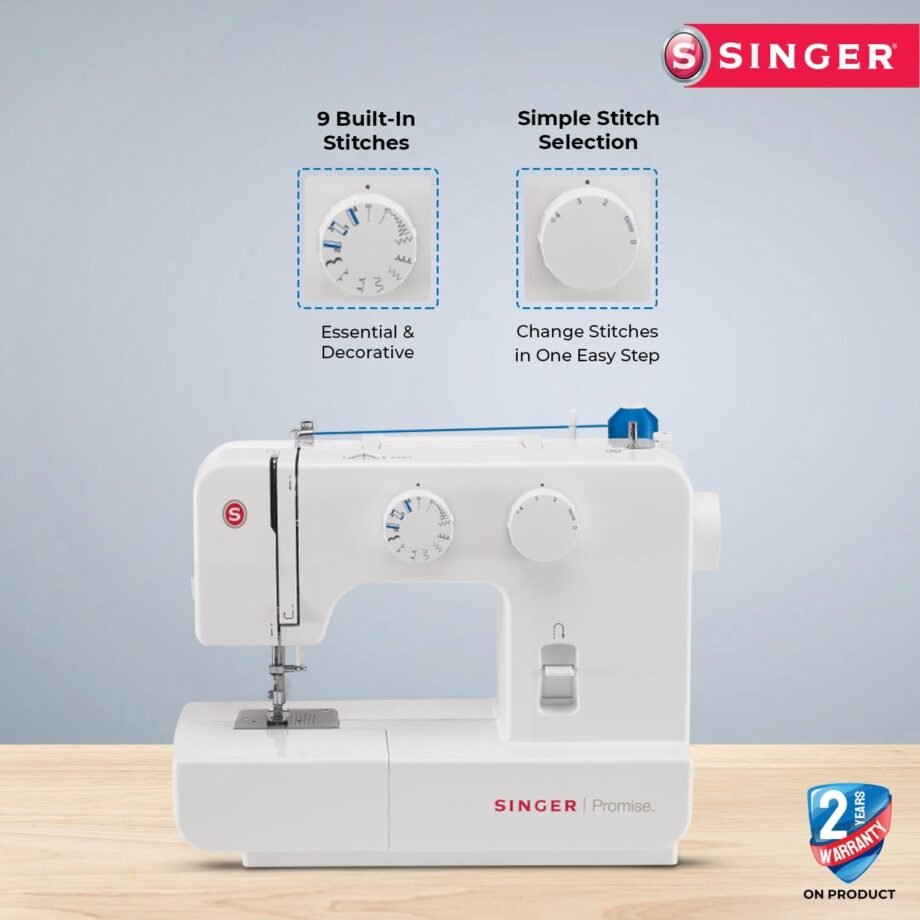 Singer Promise 1409, Macchina da Cucire Portatile con 15 Punti, Macchina da Cucire Singer con Occhiellatore 4 Tempi, Ampiezza Zig-Zag Regolabile, Leva Retromarcia, Doppio Ago per Quilting e Pelle