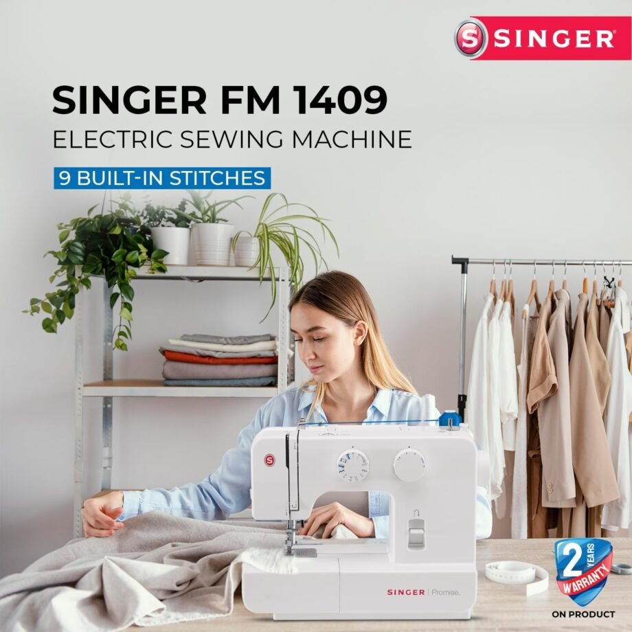Singer Promise 1409, Macchina da Cucire Portatile con 15 Punti, Macchina da Cucire Singer con Occhiellatore 4 Tempi, Ampiezza Zig-Zag Regolabile, Leva Retromarcia, Doppio Ago per Quilting e Pelle